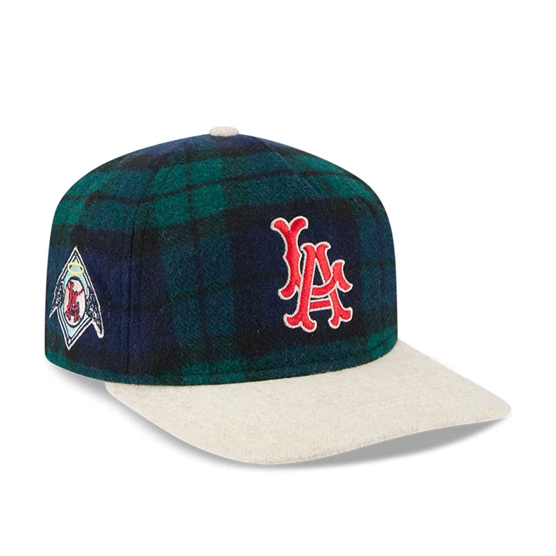 This is a LA Angels Plaid Letterman Open Green 19TWENTY Adjustable Cap 1