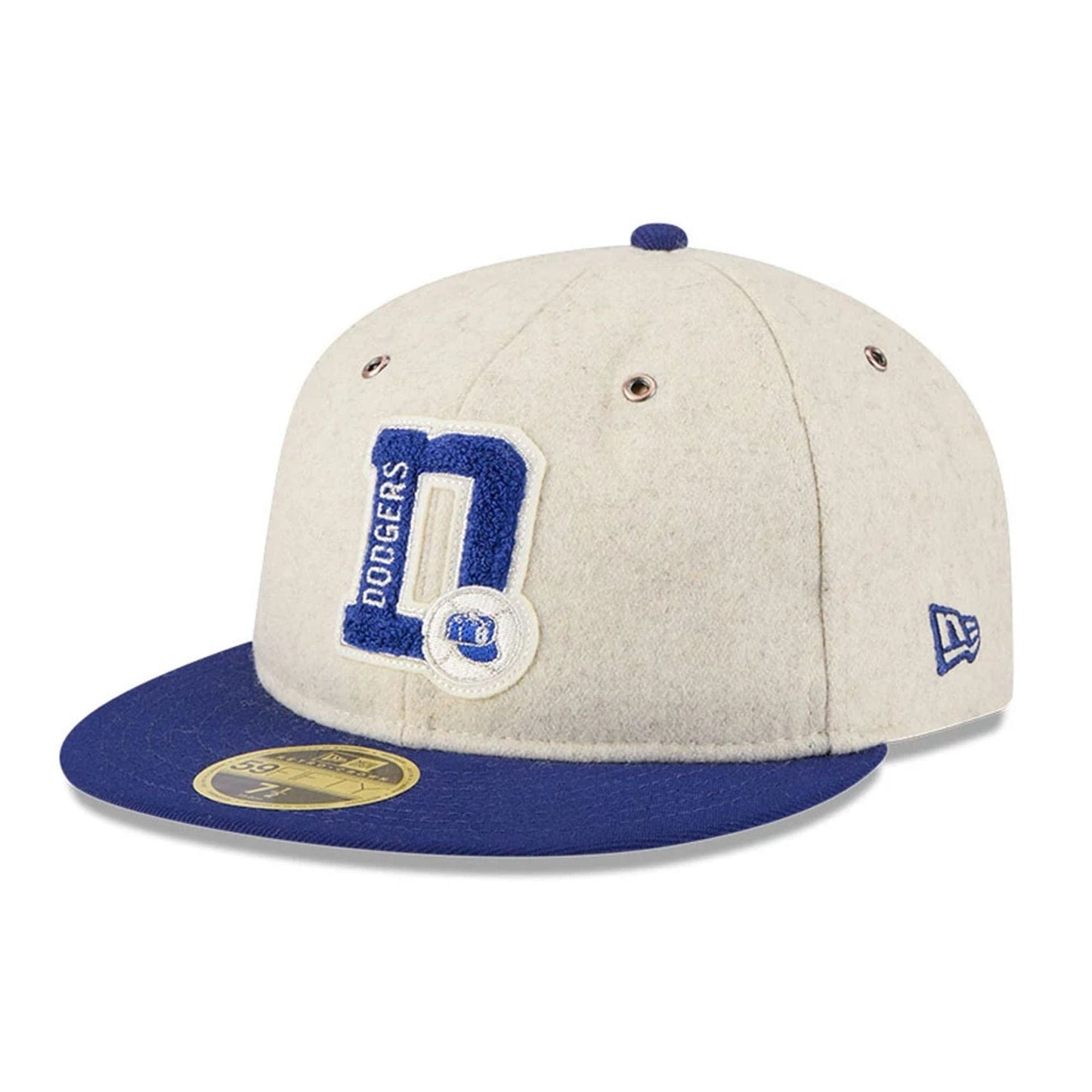 This is a Brooklyn Dodgers Wool Letterman Beige Retro Crown 59FIFTY Fitted Cap 1