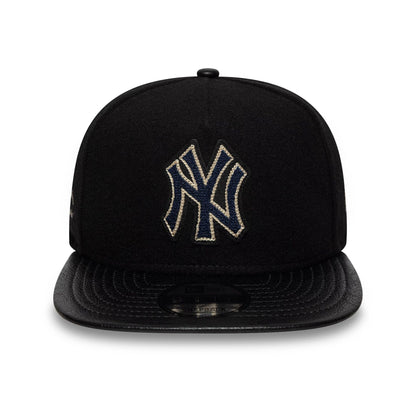 This is a New York Yankees Wool Letterman Black 9FIFTY A-Frame Snapback Adjustable Cap 3