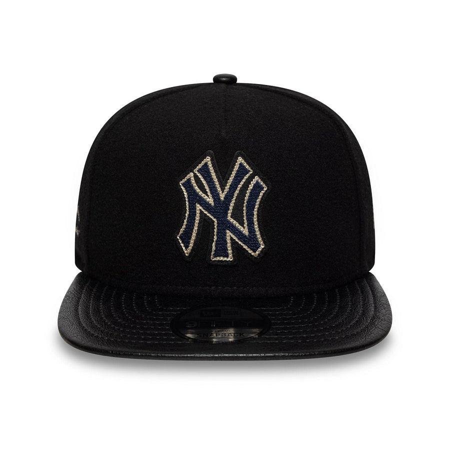 This is a New York Yankees Wool Letterman Black 9FIFTY A-Frame Snapback Adjustable Cap 3