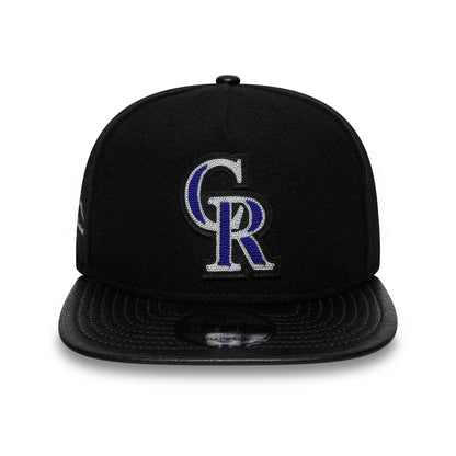 This is a Colorado Rockies Wool Letterman Black 9FIFTY A-Frame Snapback Adjustable Cap 3