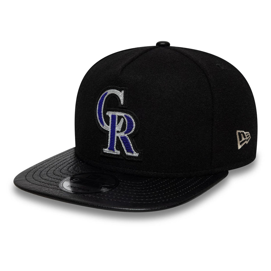 This is a Colorado Rockies Wool Letterman Black 9FIFTY A-Frame Snapback Adjustable Cap 4