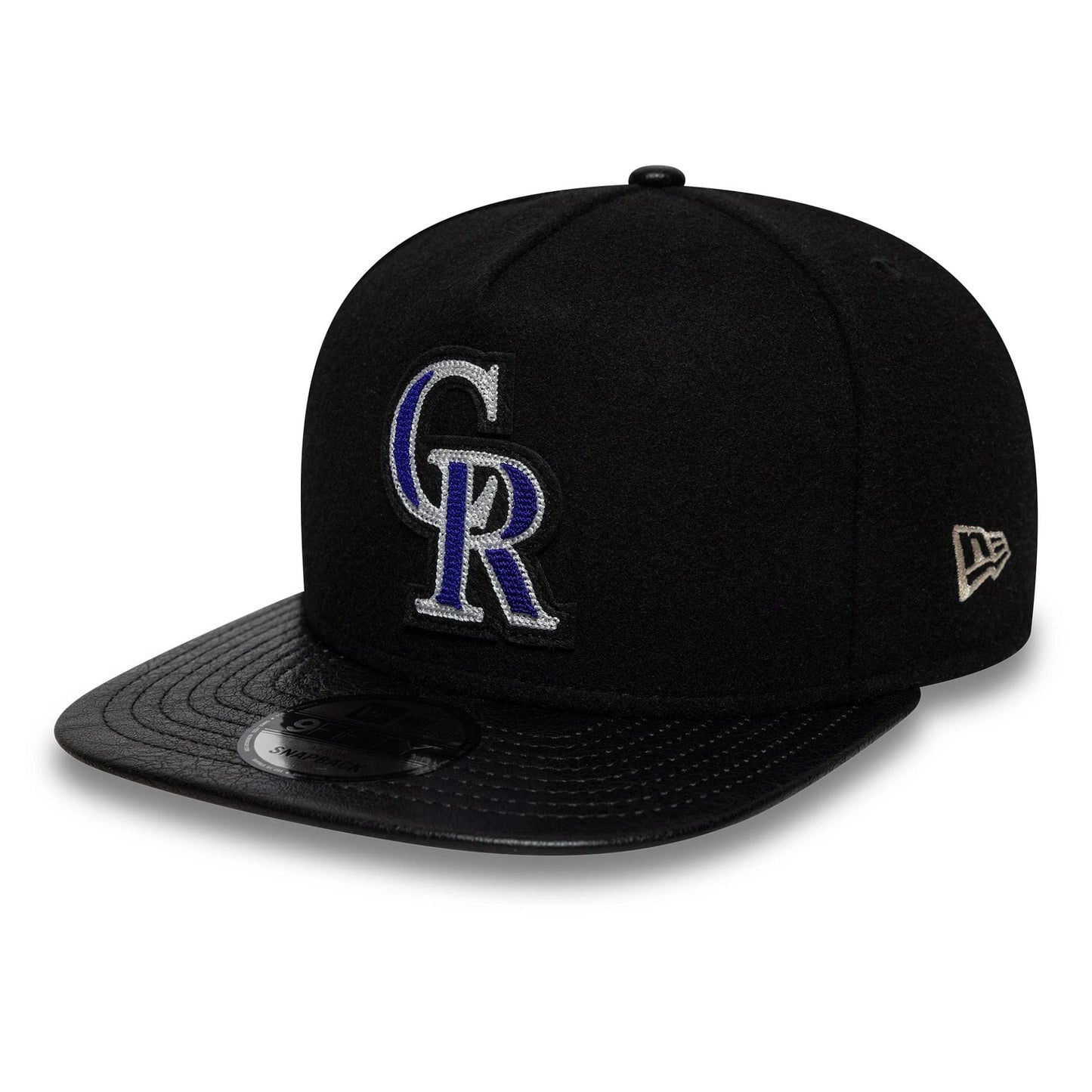 This is a Colorado Rockies Wool Letterman Black 9FIFTY A-Frame Snapback Adjustable Cap 4