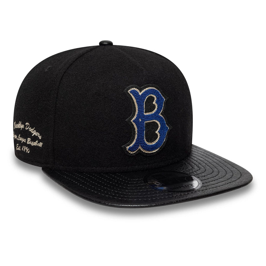 This is a Brooklyn Dodgers Wool Letterman Black 9FIFTY A-Frame Snapback Adjustable Cap 1