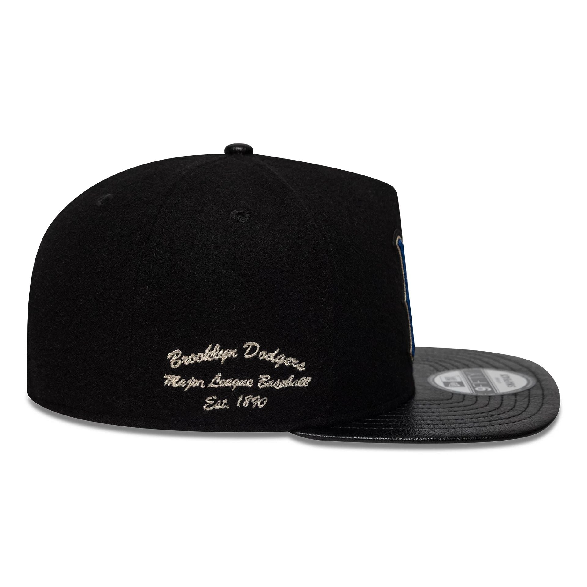 This is a Brooklyn Dodgers Wool Letterman Black 9FIFTY A-Frame Snapback Adjustable Cap 5