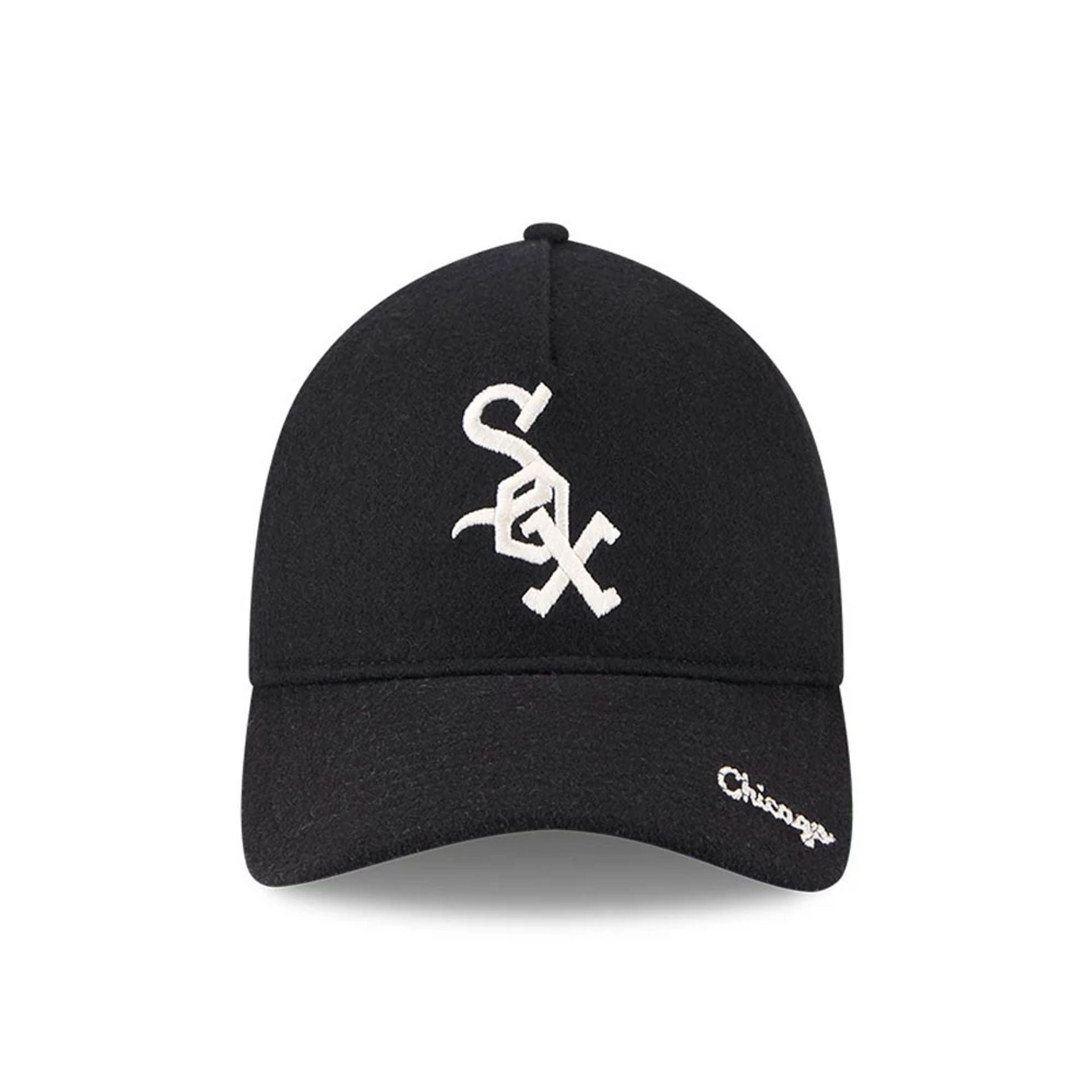 This is a Chicago White Sox Wool Letterman Black 9TWENTY A-Frame Adjustable Cap 3