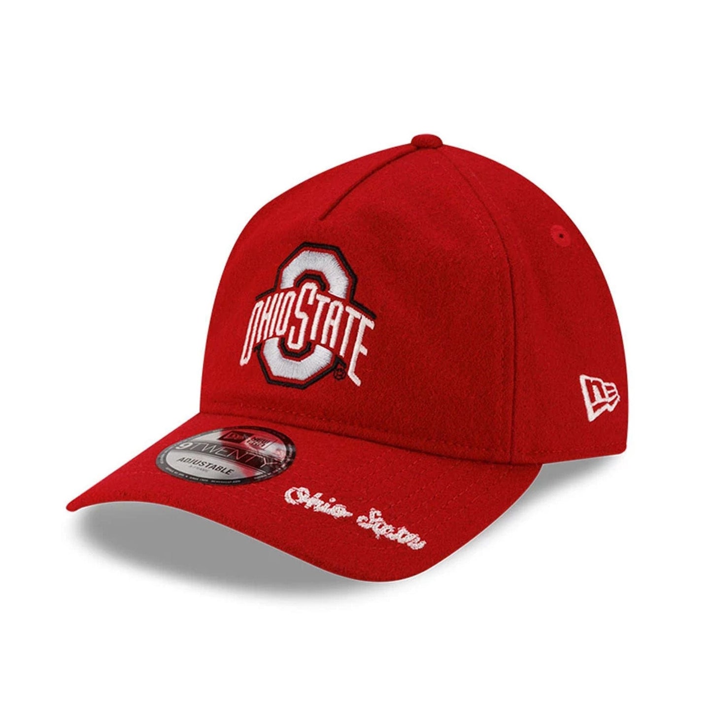 This is a Ohio State Buckeyes Wool Letterman Red 9TWENTY A-Frame Adjustable Cap 1
