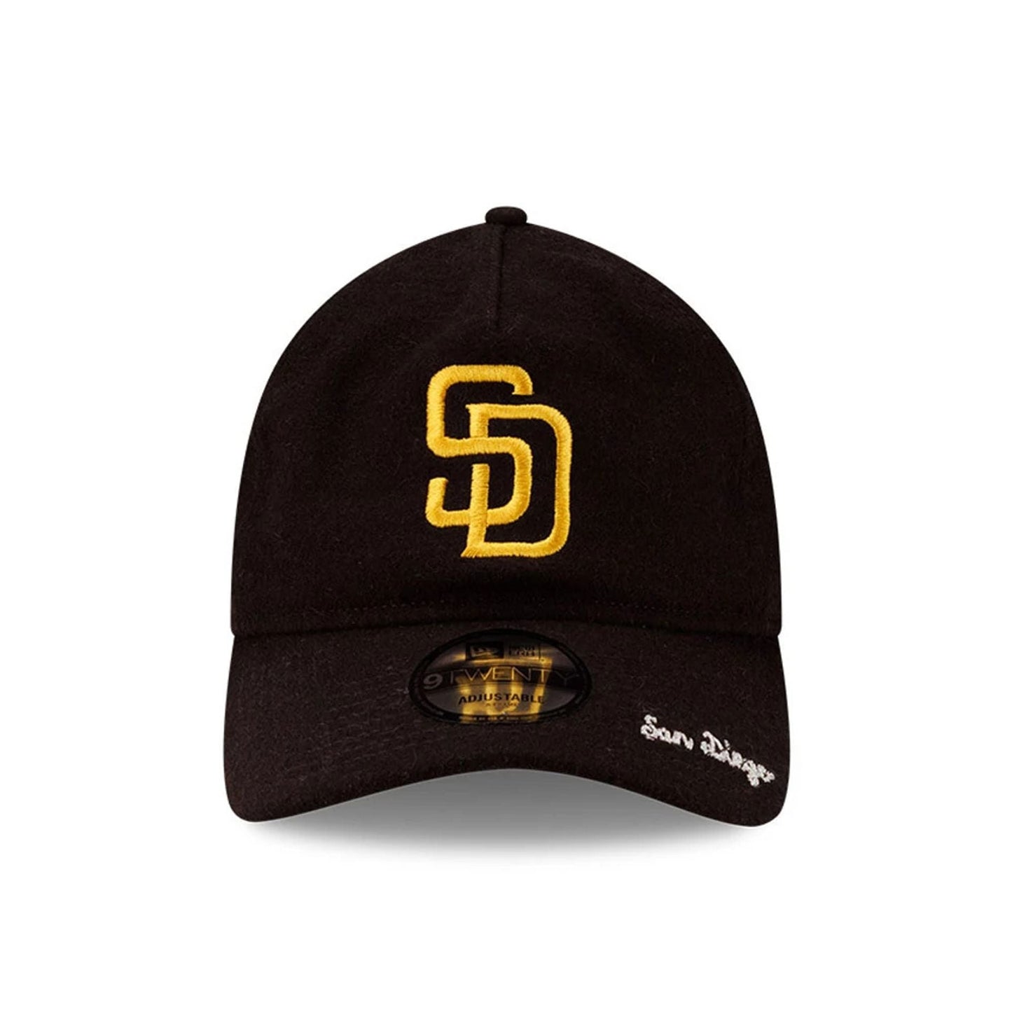 This is a San Diego Padres Wool Letterman Dark Brown 9TWENTY A-Frame Adjustable Cap 3