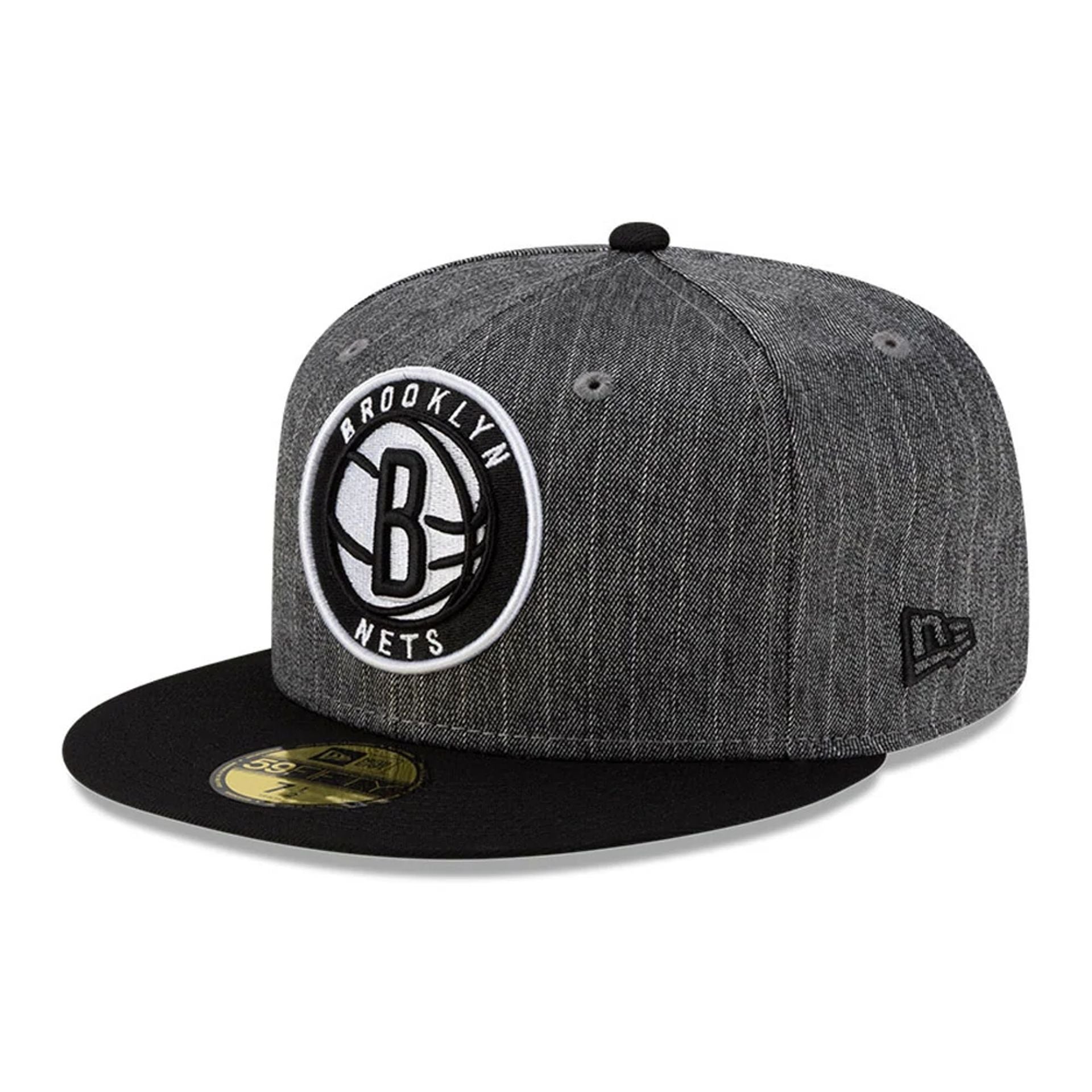 This is a Brooklyn Nets Black Pinstripe 59FIFTY Fitted Cap 1