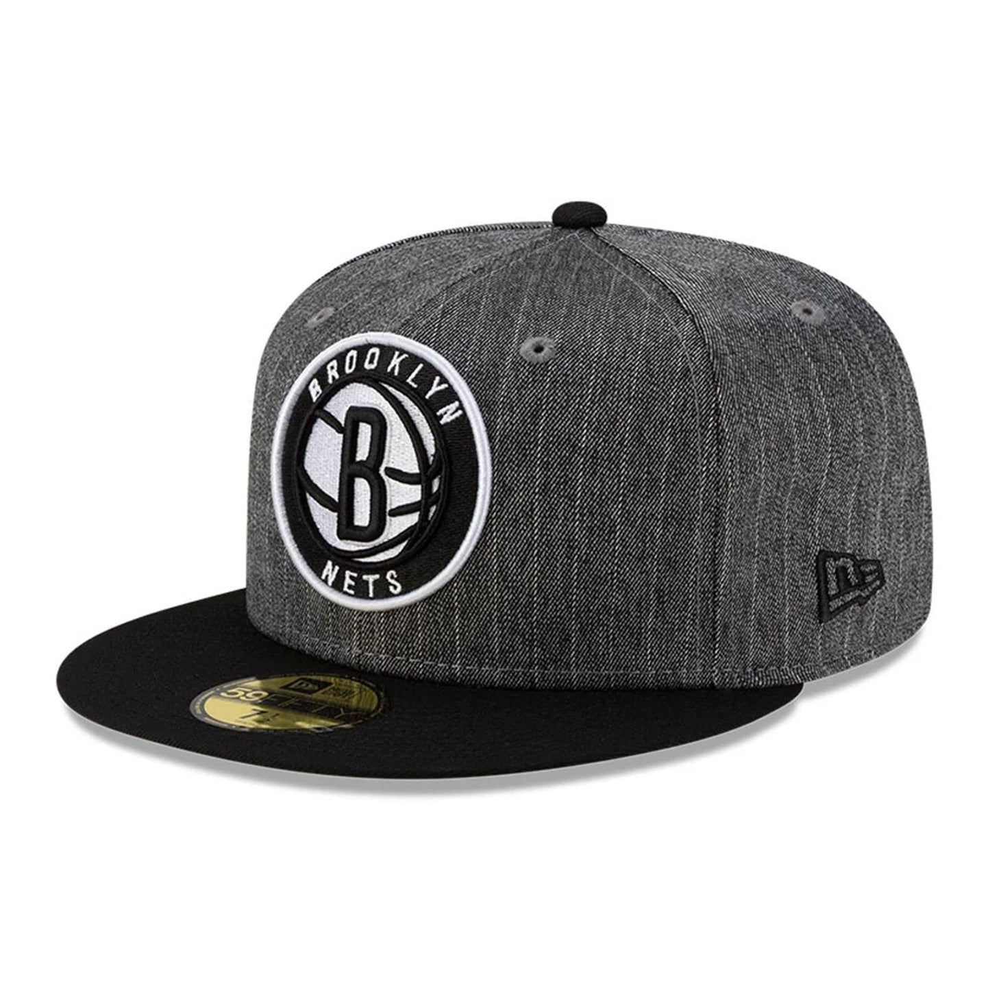 This is a Brooklyn Nets Black Pinstripe 59FIFTY Fitted Cap 1