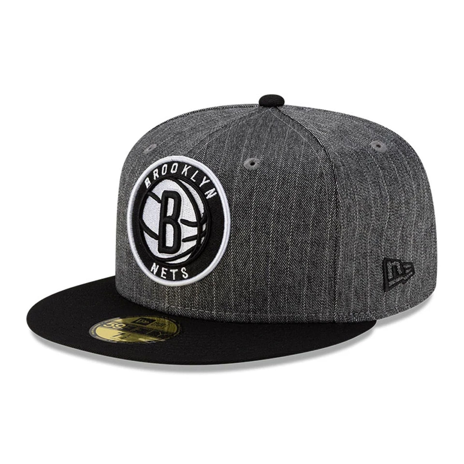 This is a Brooklyn Nets Black Pinstripe 59FIFTY Fitted Cap 1