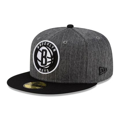 This is a Brooklyn Nets Black Pinstripe 59FIFTY Fitted Cap 1