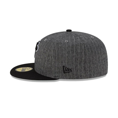 This is a Miami Heat Black Pinstripe Black 59FIFTY Fitted Cap 7