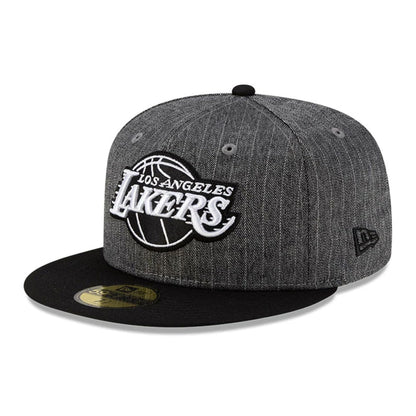 This is a LA Lakers Black Pinstripe 59FIFTY Fitted Cap 1