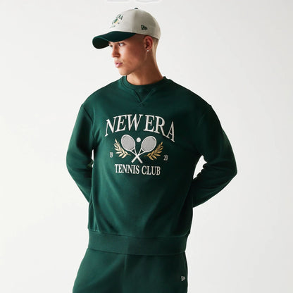 The Male model is wearing New Era Dark Green Oversized Crew Neck Sweater 1