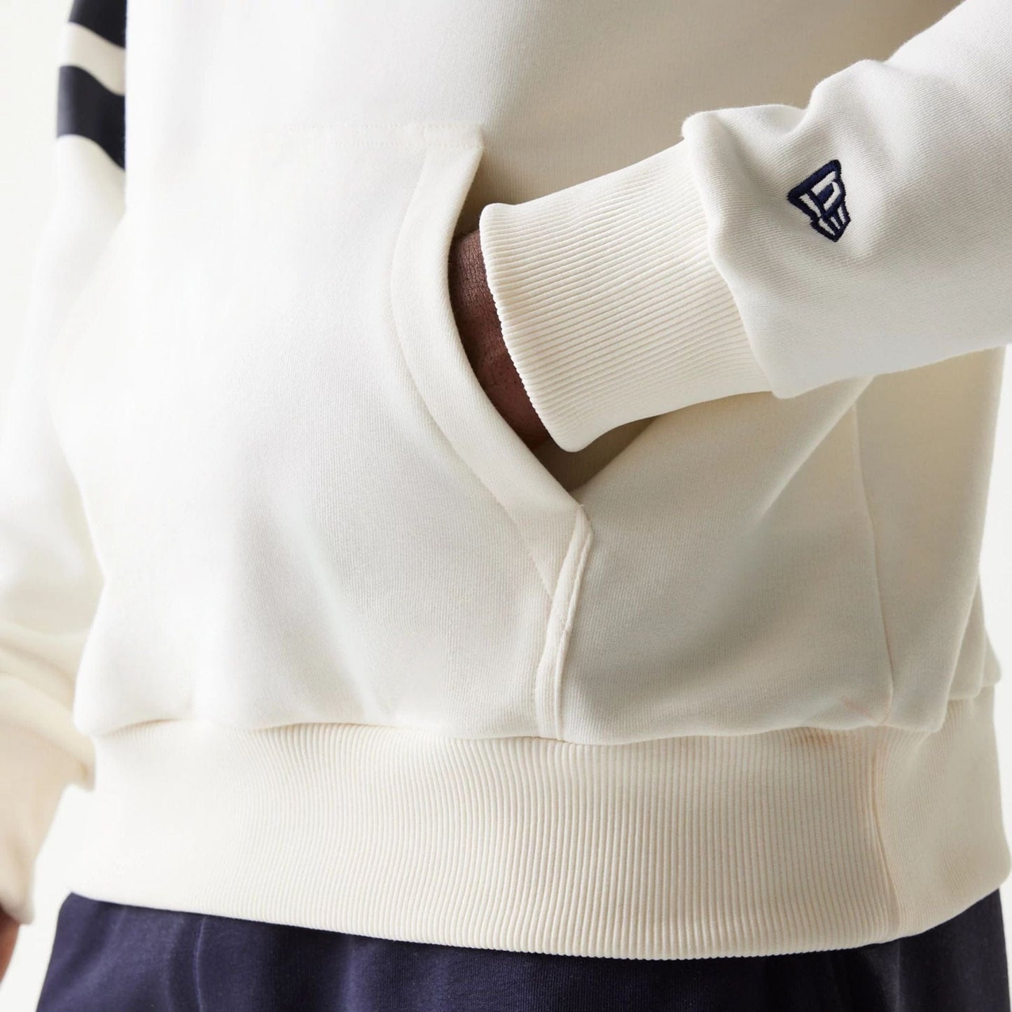 The Male model is wearing New Era Open White Oversized 1/4 Zip Sweater 5