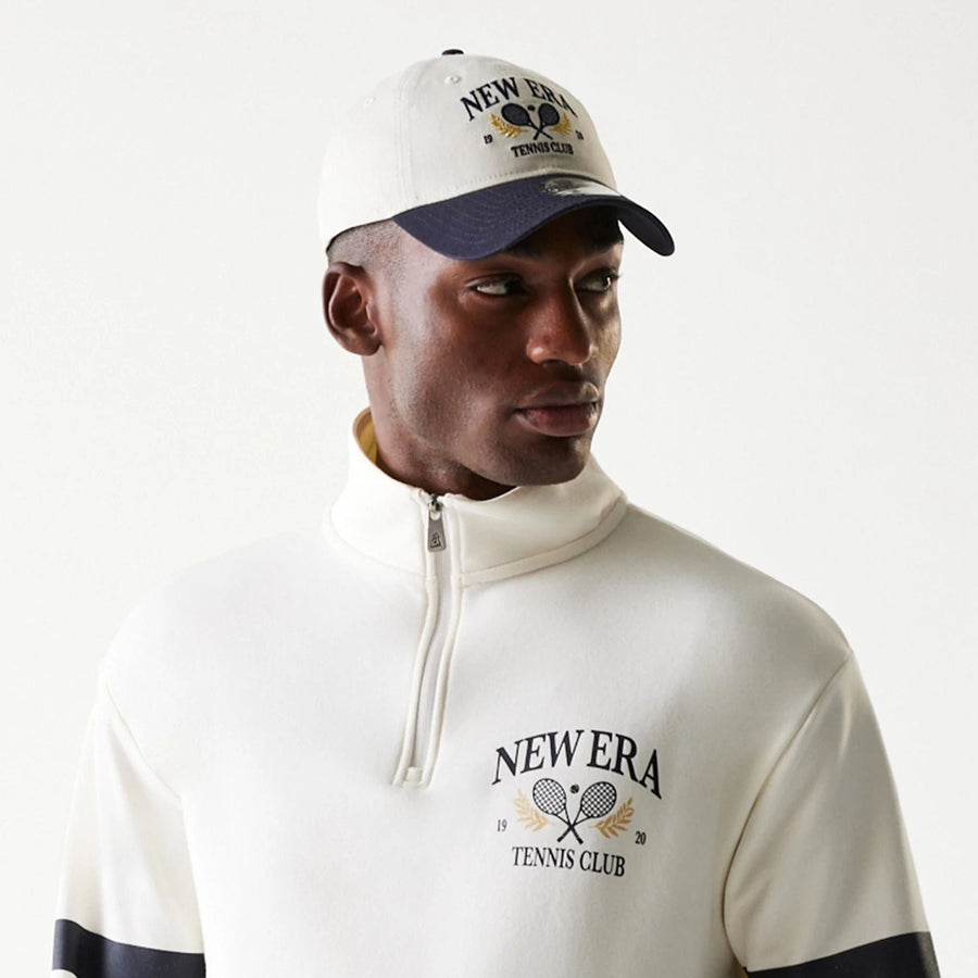 The Male model is wearing New Era Open White Oversized 1/4 Zip Sweater 6