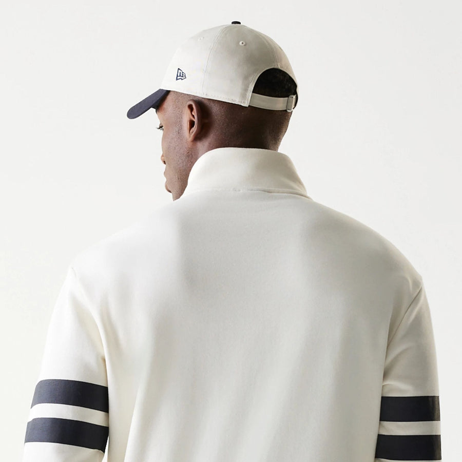 The Male model is wearing New Era Open White Oversized 1/4 Zip Sweater 7