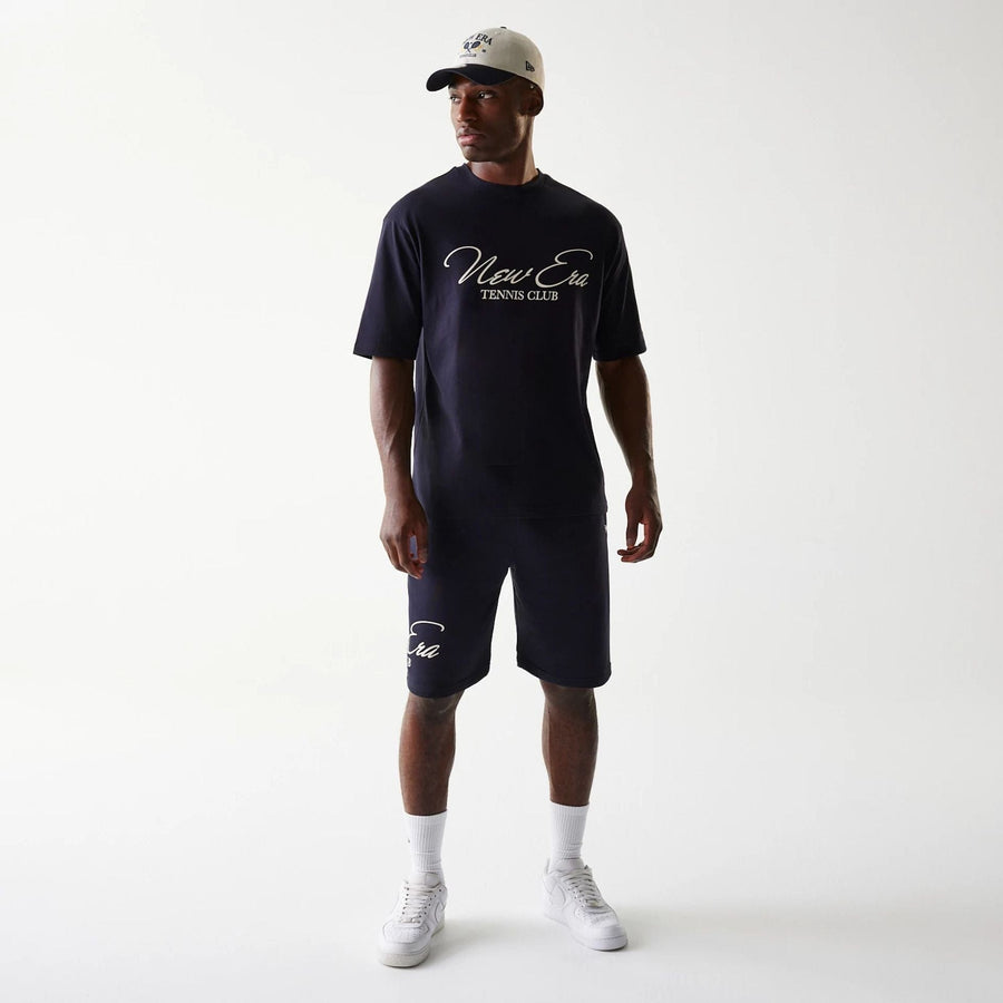 The Male model is wearing New Era Navy Oversized T-Shirt 8