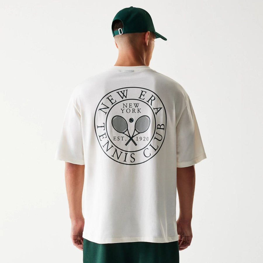 The Male model is wearing New Era Open White Oversized T-Shirt 2