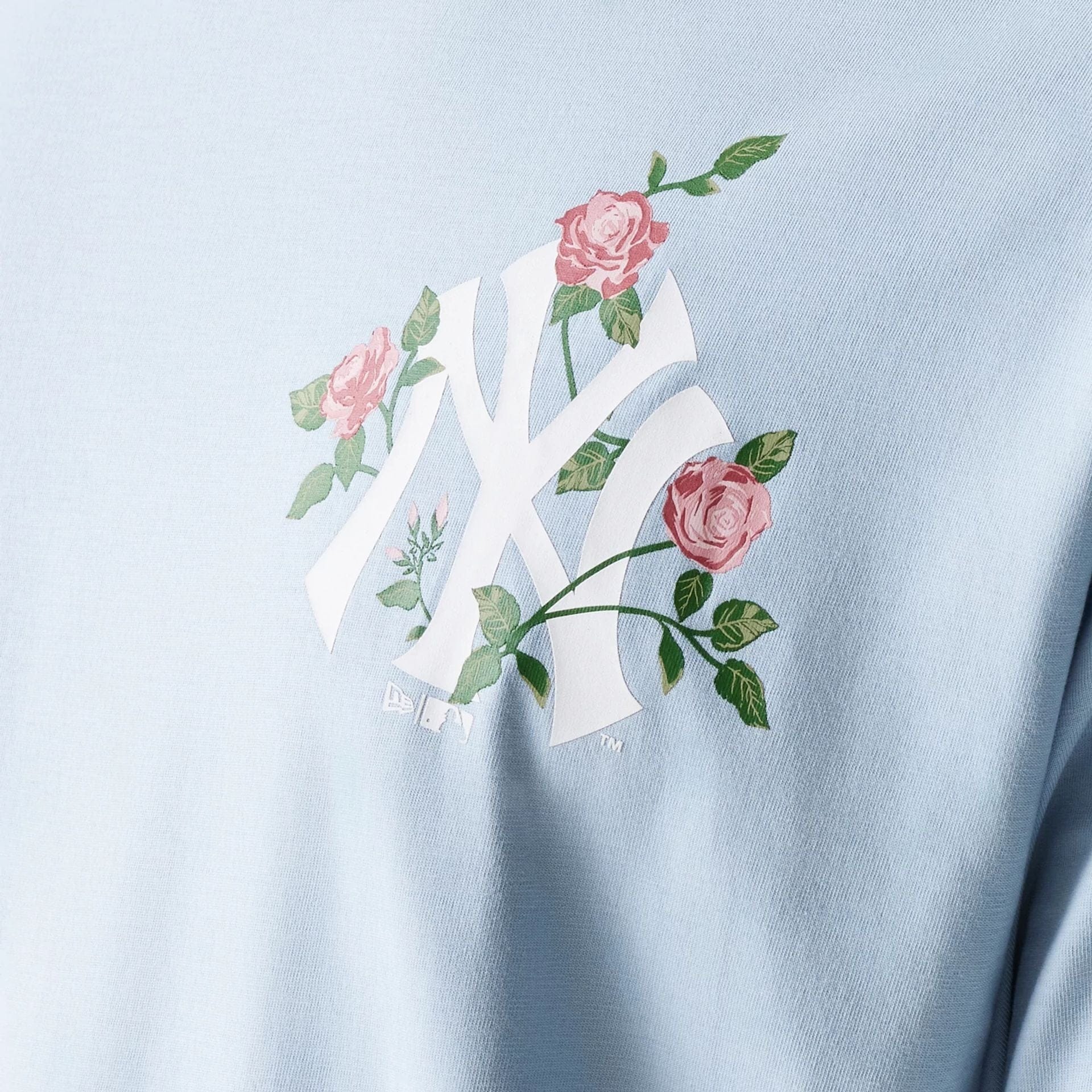 The Male model is wearing New York Yankees MLB Floral Pastel Blue Oversized T-Shirt 4