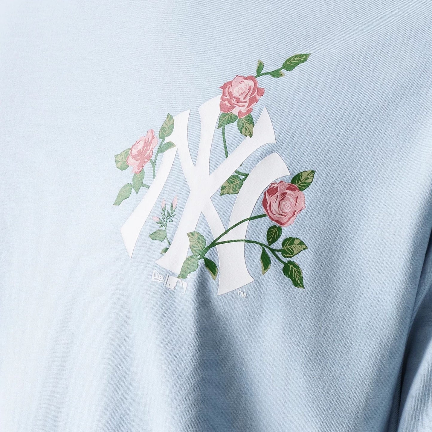 The Male model is wearing New York Yankees MLB Floral Pastel Blue Oversized T-Shirt 4