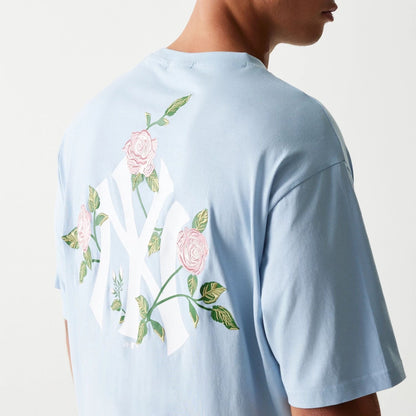 The Male model is wearing New York Yankees MLB Floral Pastel Blue Oversized T-Shirt 6