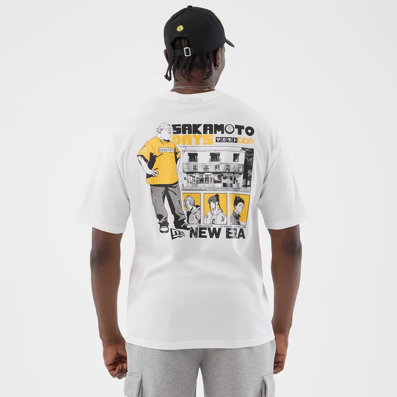 The Male model is wearing Sakamoto Days Icon Netflix White T-Shirt 2