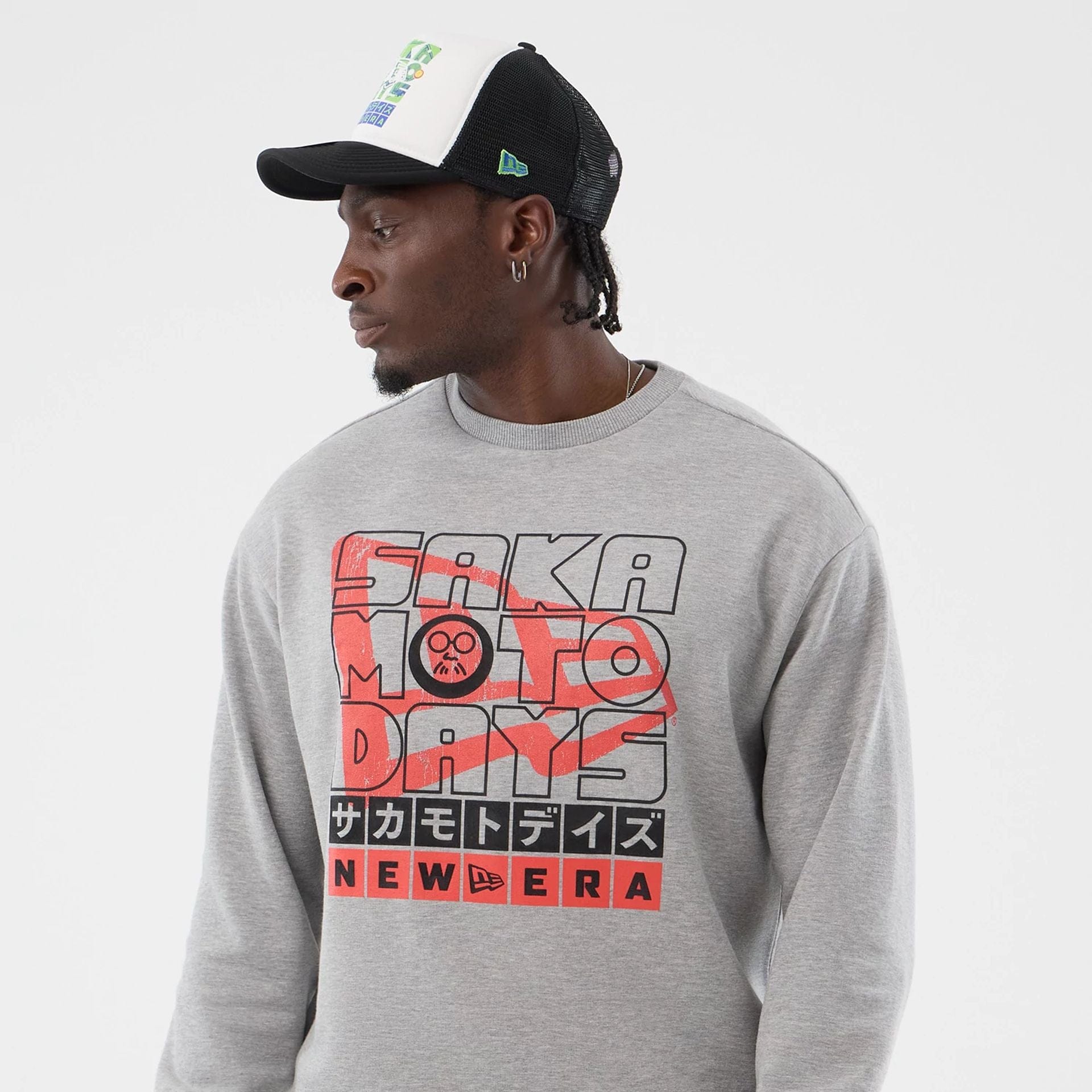 The Male model is wearing Sakamoto Days Netflix Grey Crew Neck Sweater  5