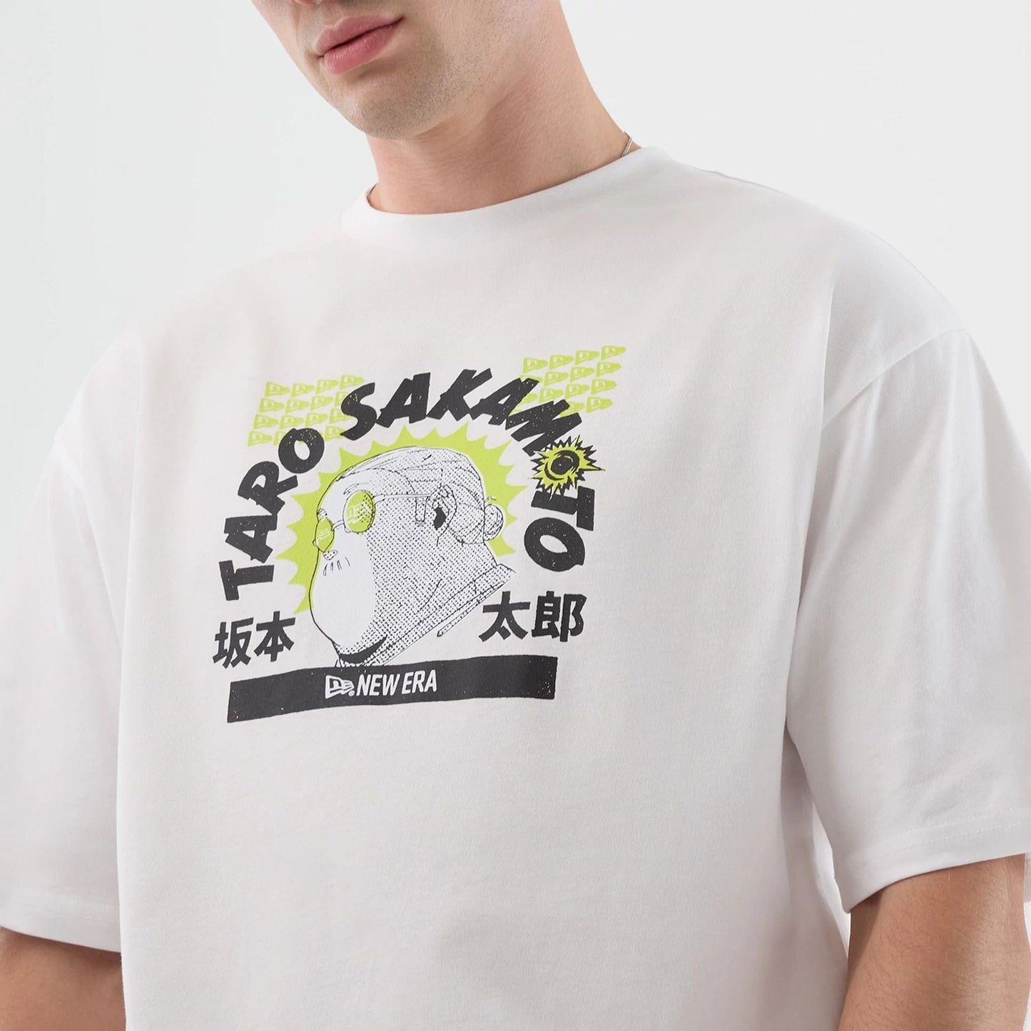 The Male model is wearing Sakamoto Days Netflix White T-Shirt  3
