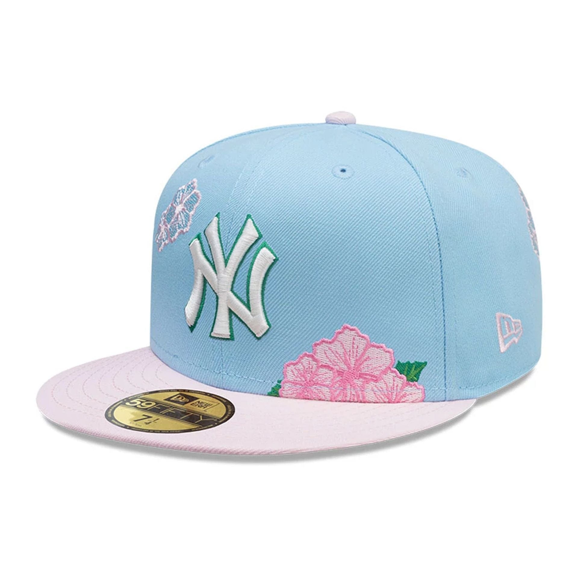 This is a New York Yankees MLB City Element Dominican Republic Pastel Blue 59FIFTY Fitted Cap 1