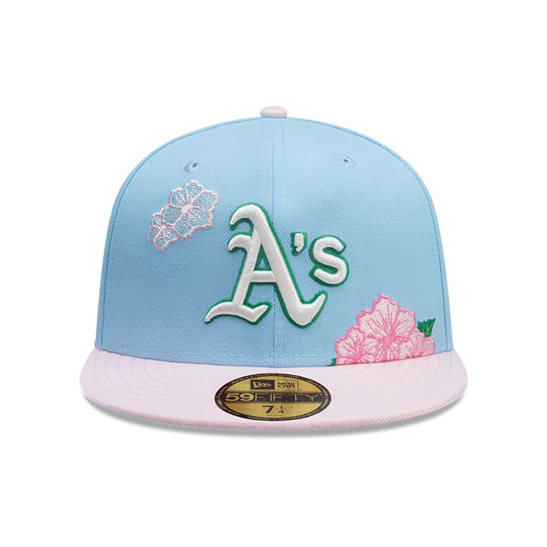 This is a Oakland Athletics MLB City Element Dominican Republic Pastel Blue 59FIFTY Fitted Cap 3