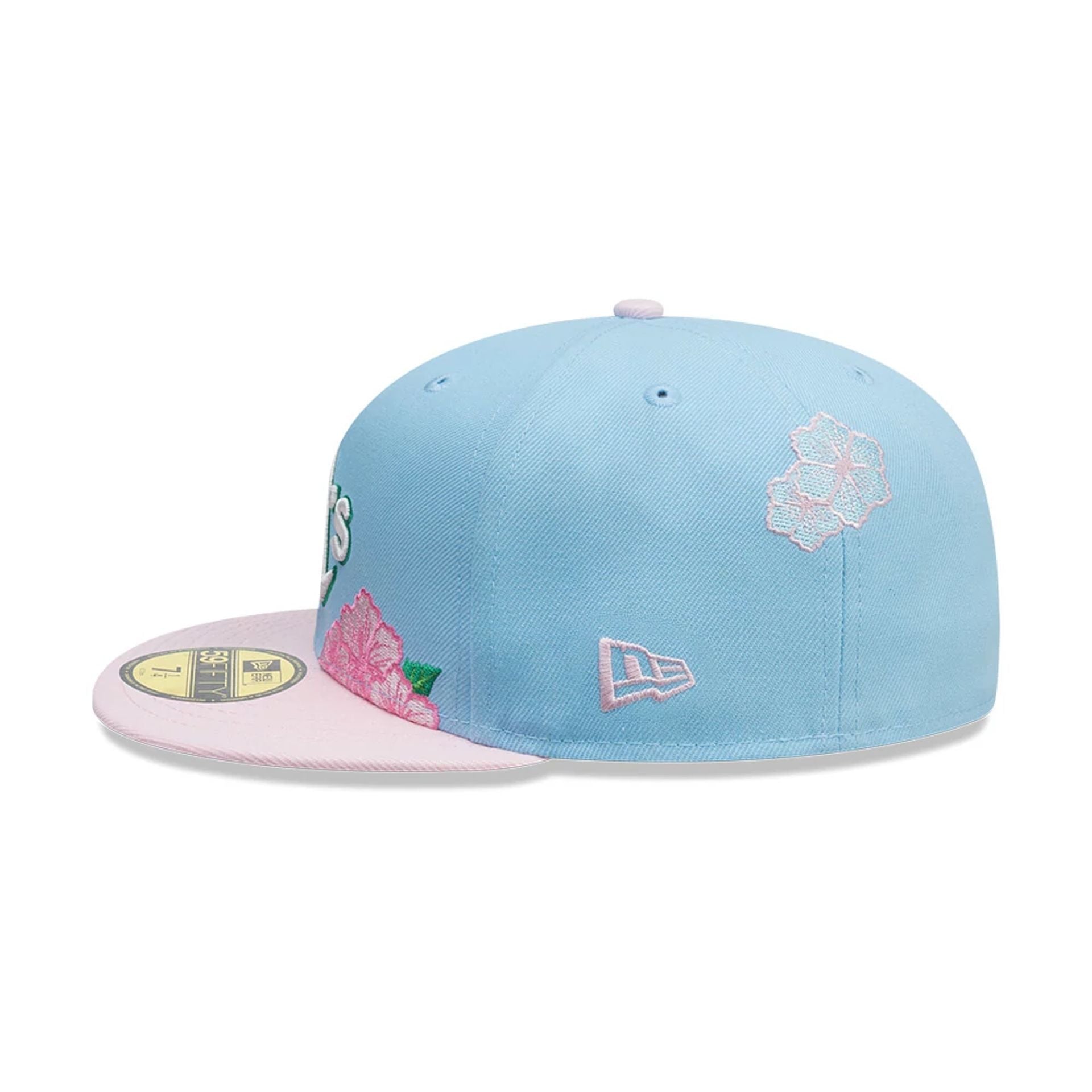 This is a Oakland Athletics MLB City Element Dominican Republic Pastel Blue 59FIFTY Fitted Cap 6