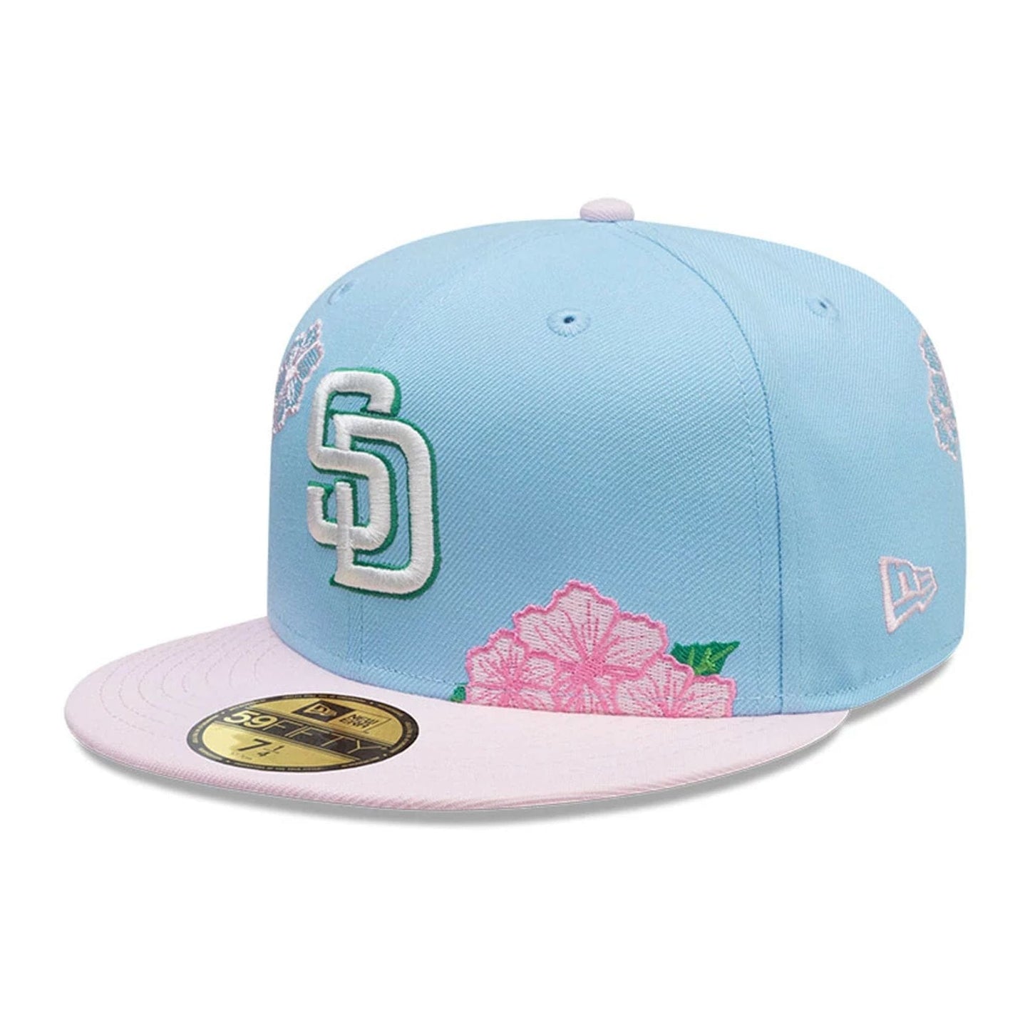 This is a San Diego Padres MLB City Element Dominican Republic Pastel Blue 59FIFTY Fitted Cap 1