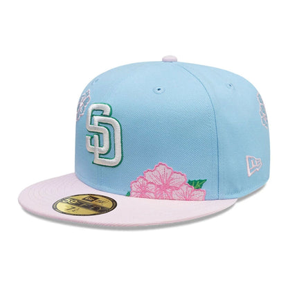 This is a San Diego Padres MLB City Element Dominican Republic Pastel Blue 59FIFTY Fitted Cap 1