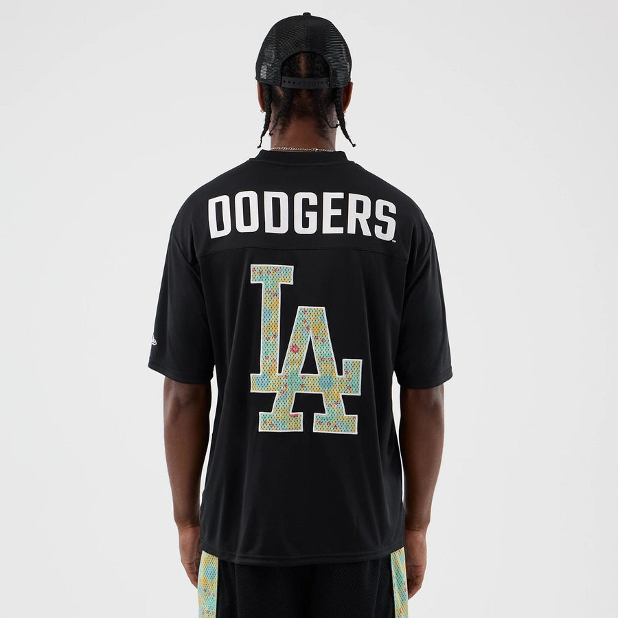 The Male model is wearing LA Dodgers MLB Mesh Infill Black Oversized T-Shirt 2