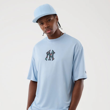 The Male model is wearing New York Yankees MLB Mesh Infill Pastel Blue Oversized T-Shirt 6