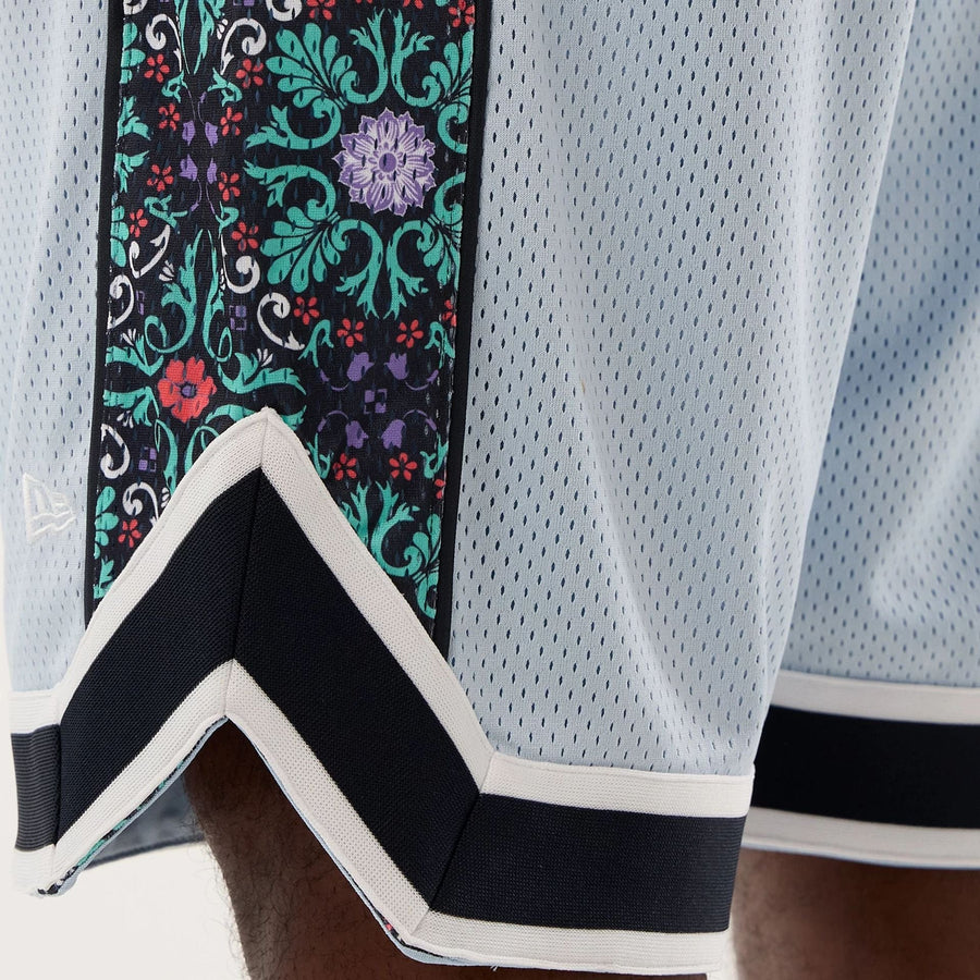 The Male model is wearing New York Yankees MLB Mesh Pastel Blue Mesh Shorts 4