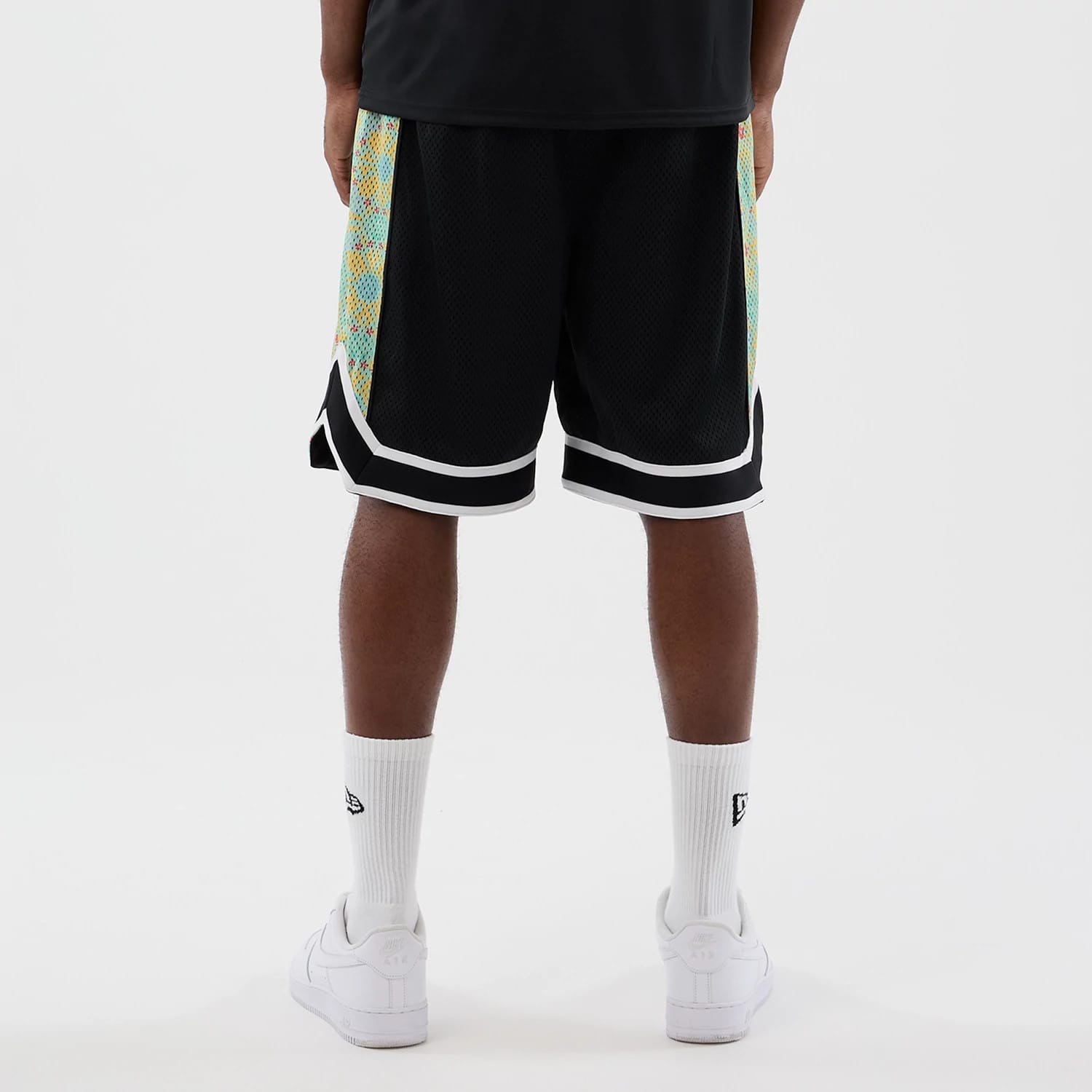 The Male model is wearing LA Dodgers MLB Mesh Black Mesh Shorts 2