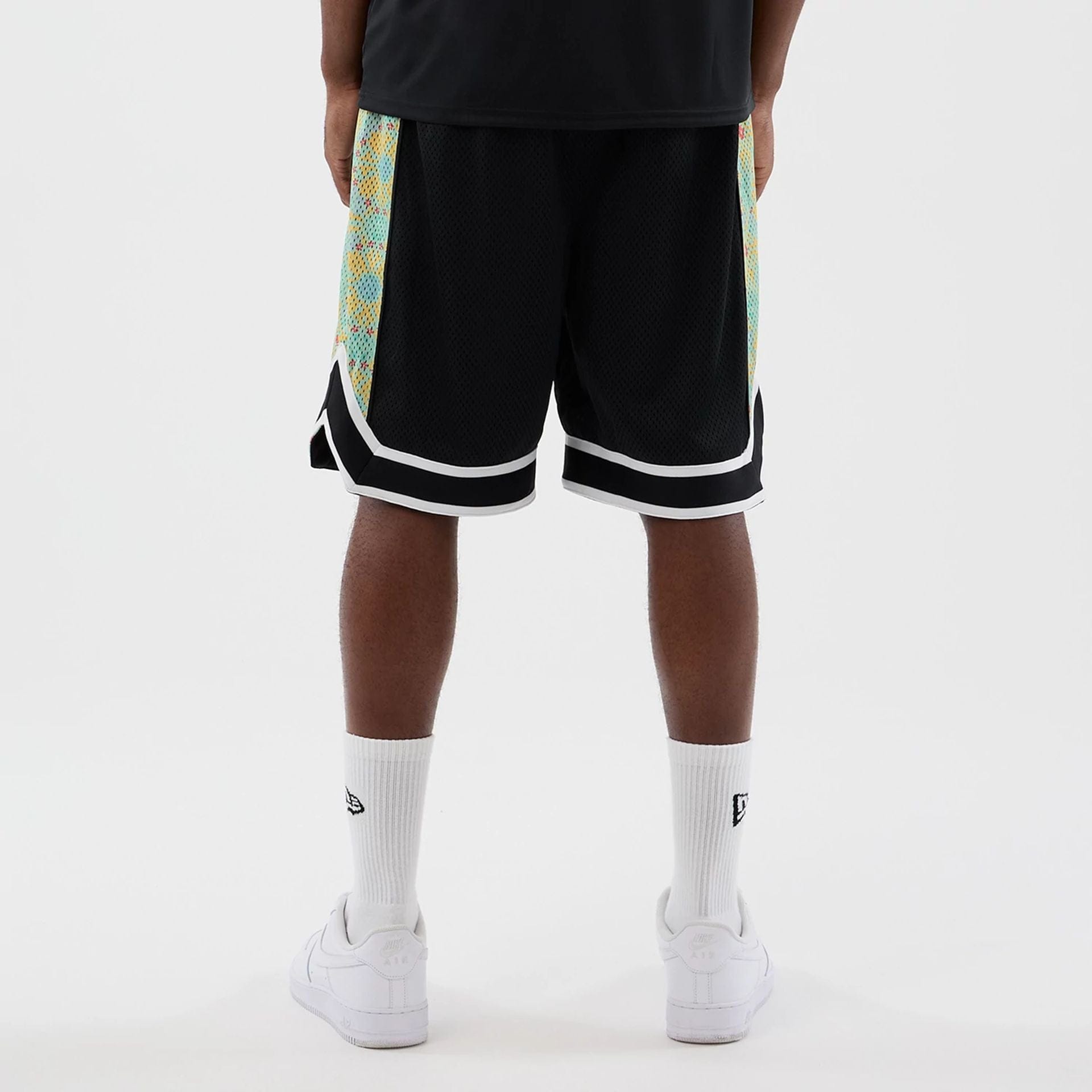 The Male model is wearing LA Dodgers MLB Mesh Black Mesh Shorts 2