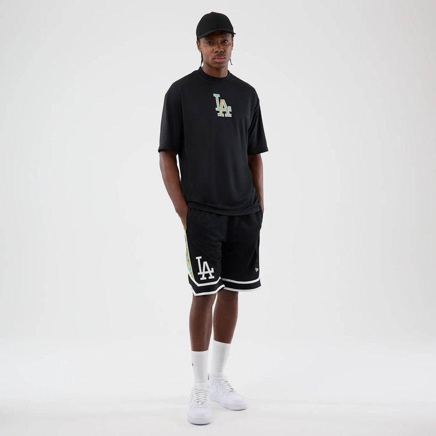 The Male model is wearing LA Dodgers MLB Mesh Black Mesh Shorts 8