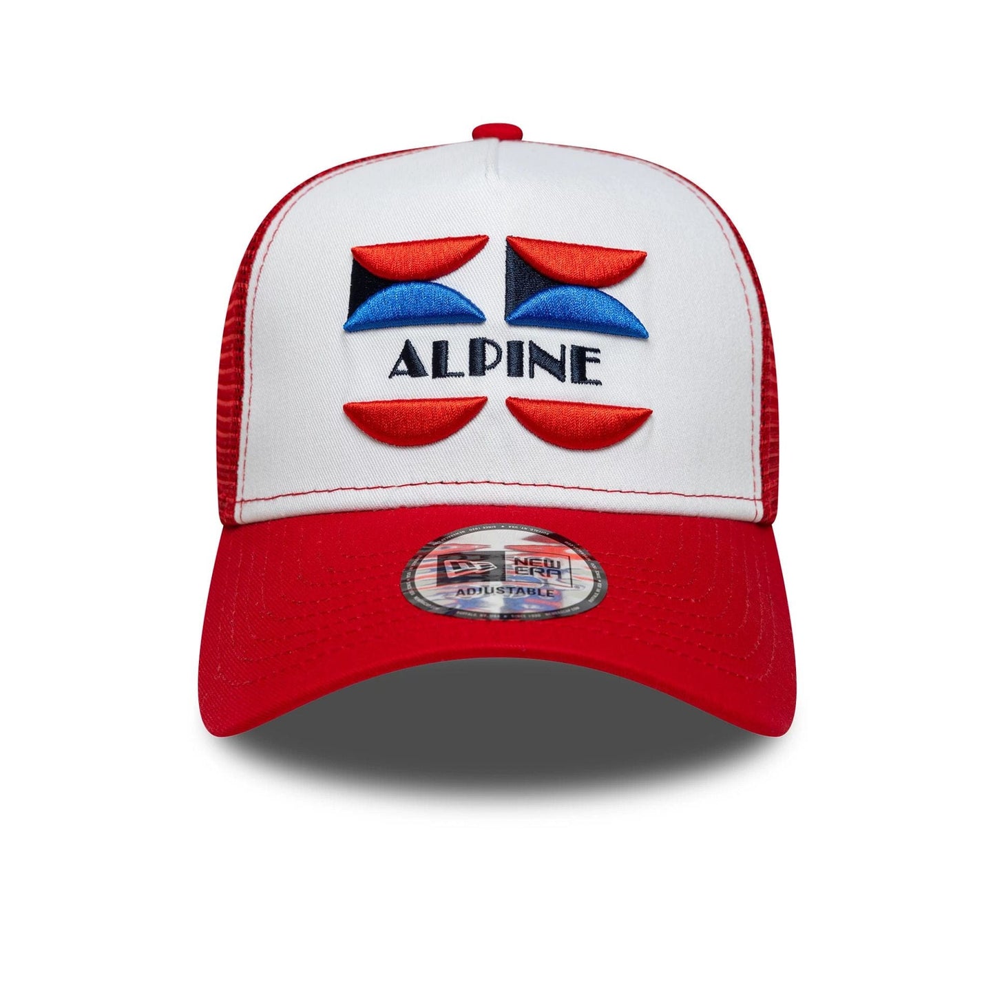 This is a Alpine Racing Patch Front Red 9FORTY A-Frame Trucker Adjustable Cap 2