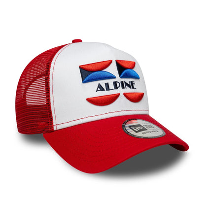 This is a Alpine Racing Patch Front Red 9FORTY A-Frame Trucker Adjustable Cap 3