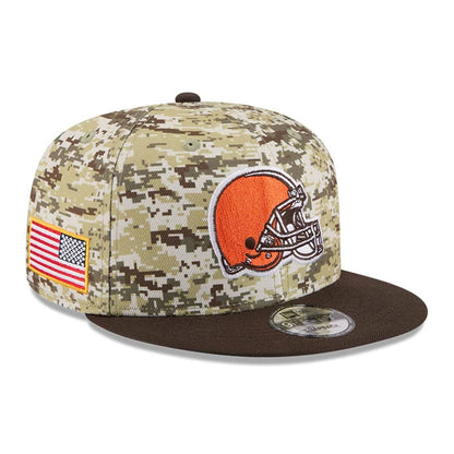 This is a Cleveland Browns NFL Salute To Service 2025 Dark Brown 9FIFTY Snapback Adjustable Cap 1