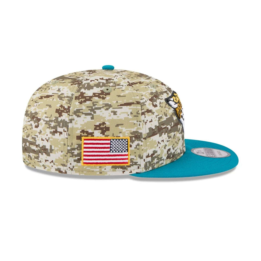 This is a Jacksonville Jaguars NFL Salute To Service 2025 Turquoise 9FIFTY Snapback Adjustable Cap 6