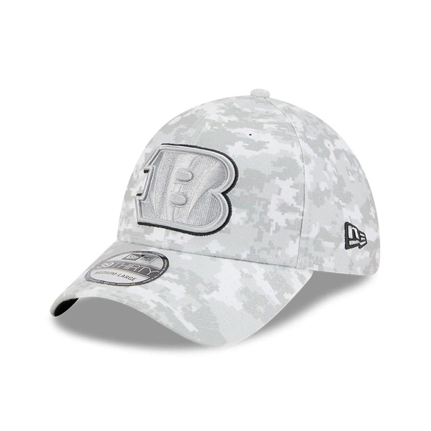 This is a Cincinnati Bengals NFL Salute To Service 2025 Grey Camo 39THIRTY Stretch Fit Cap 4