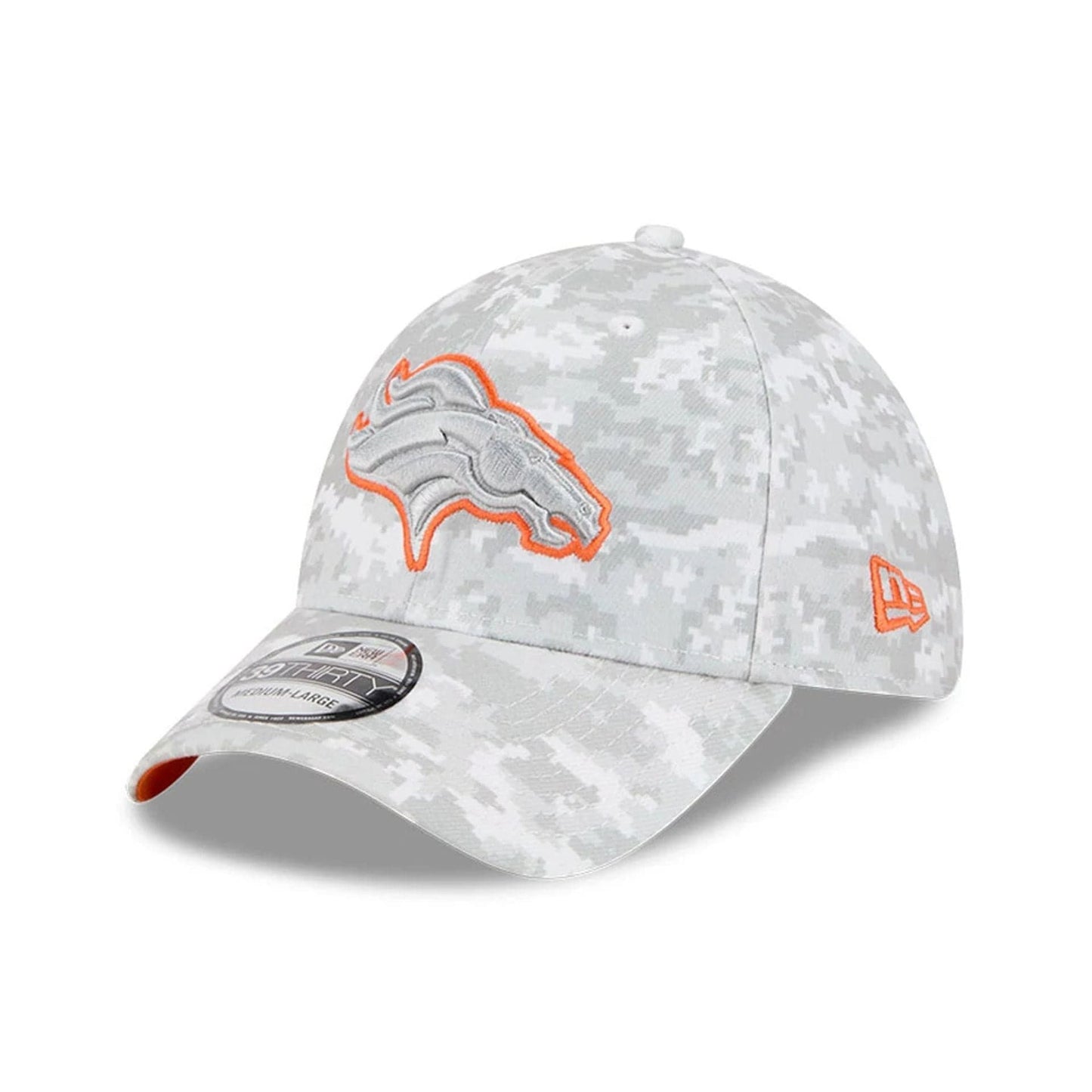 This is a Denver Broncos NFL Salute To Service 2025 Grey Camo 39THIRTY Stretch Fit Cap 4