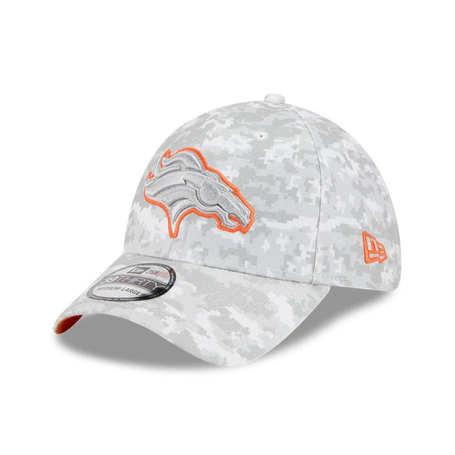 This is a Denver Broncos NFL Salute To Service 2025 Grey Camo 39THIRTY Stretch Fit Cap 4