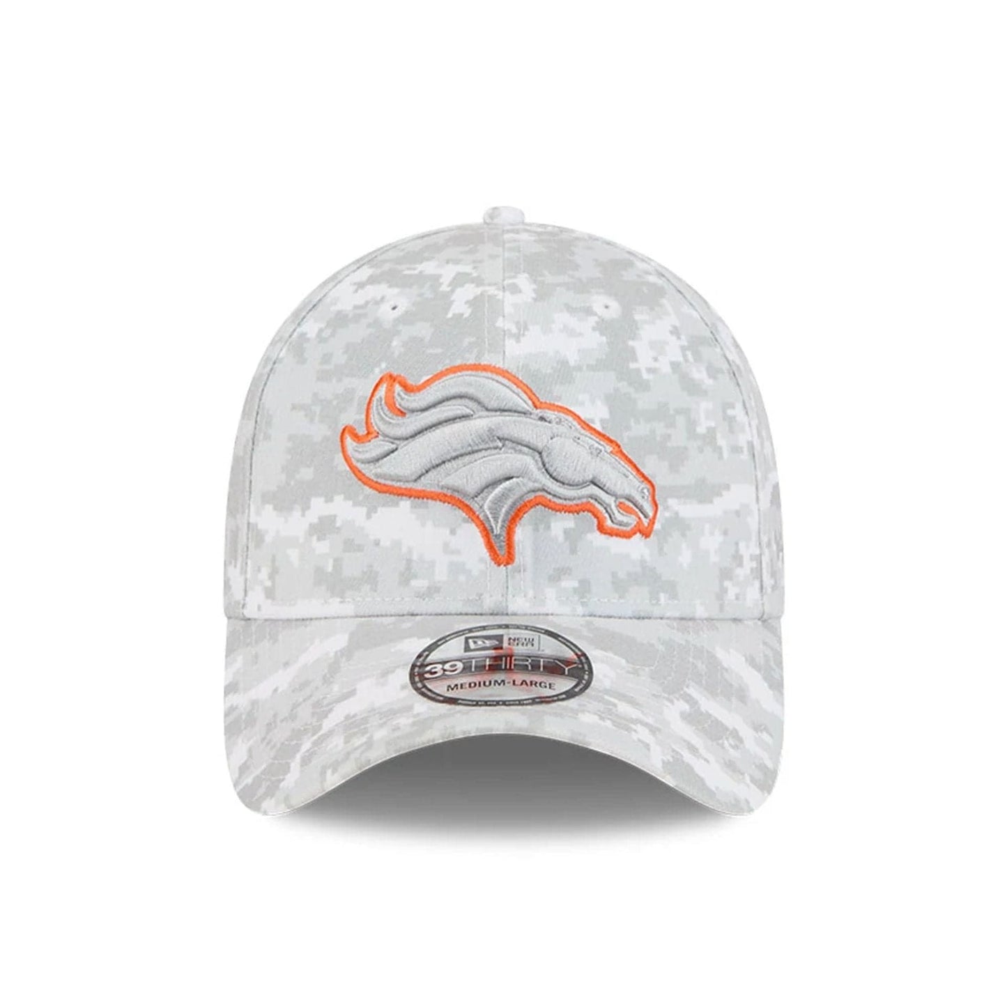 This is a Denver Broncos NFL Salute To Service 2025 Grey Camo 39THIRTY Stretch Fit Cap 3