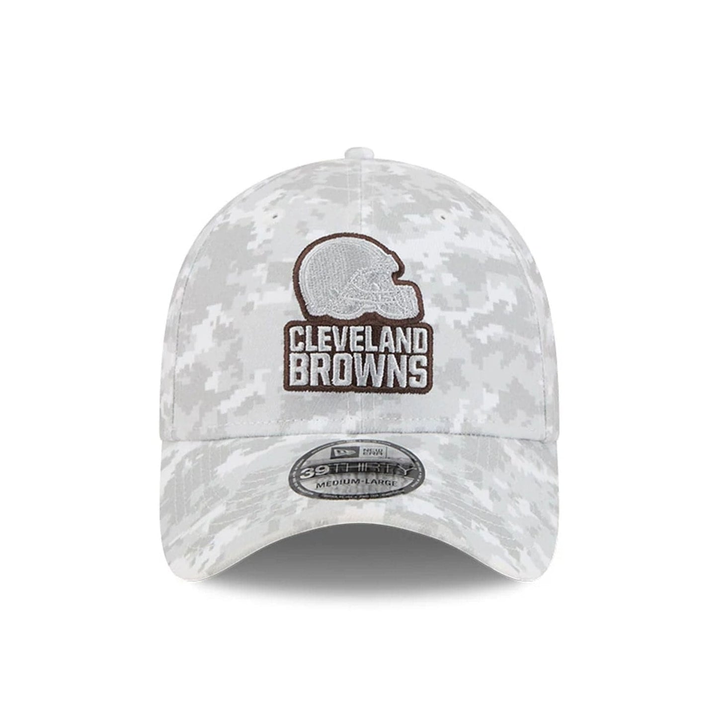 This is a Cleveland Browns NFL Salute To Service 2025 Grey Camo 39THIRTY Stretch Fit Cap 3